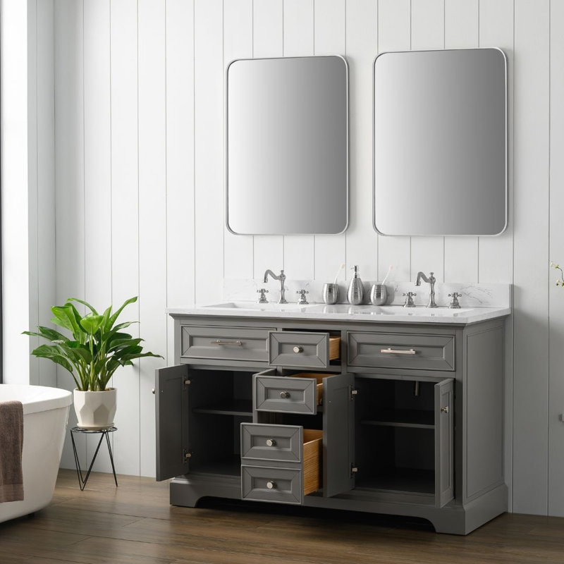Ensemble de meuble-lavabo double 54 po Currahee, Gris / Nickel brossé