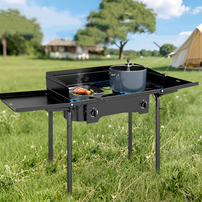 2250,00 BTU 3 Burner Outdoor Propane Stove With Windscreen & Foldable Side Tables
