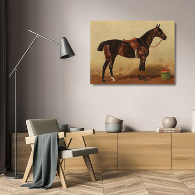 «A Saddled Bay Horse in a Stable» par Emil Volkers - Art mural sur toile tendue avec châssis