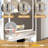 Rattan Vanity, Makeup Vanity Desk With Mirror And Adjustable LED Light, 4 Drawers & 1 Cabinet-100099342
