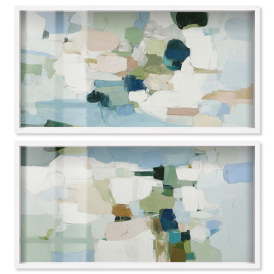 Ensemble de décoration murale Art Remedy « Brume sur mousse », cadre blanc, 48 x 24 pouces.
