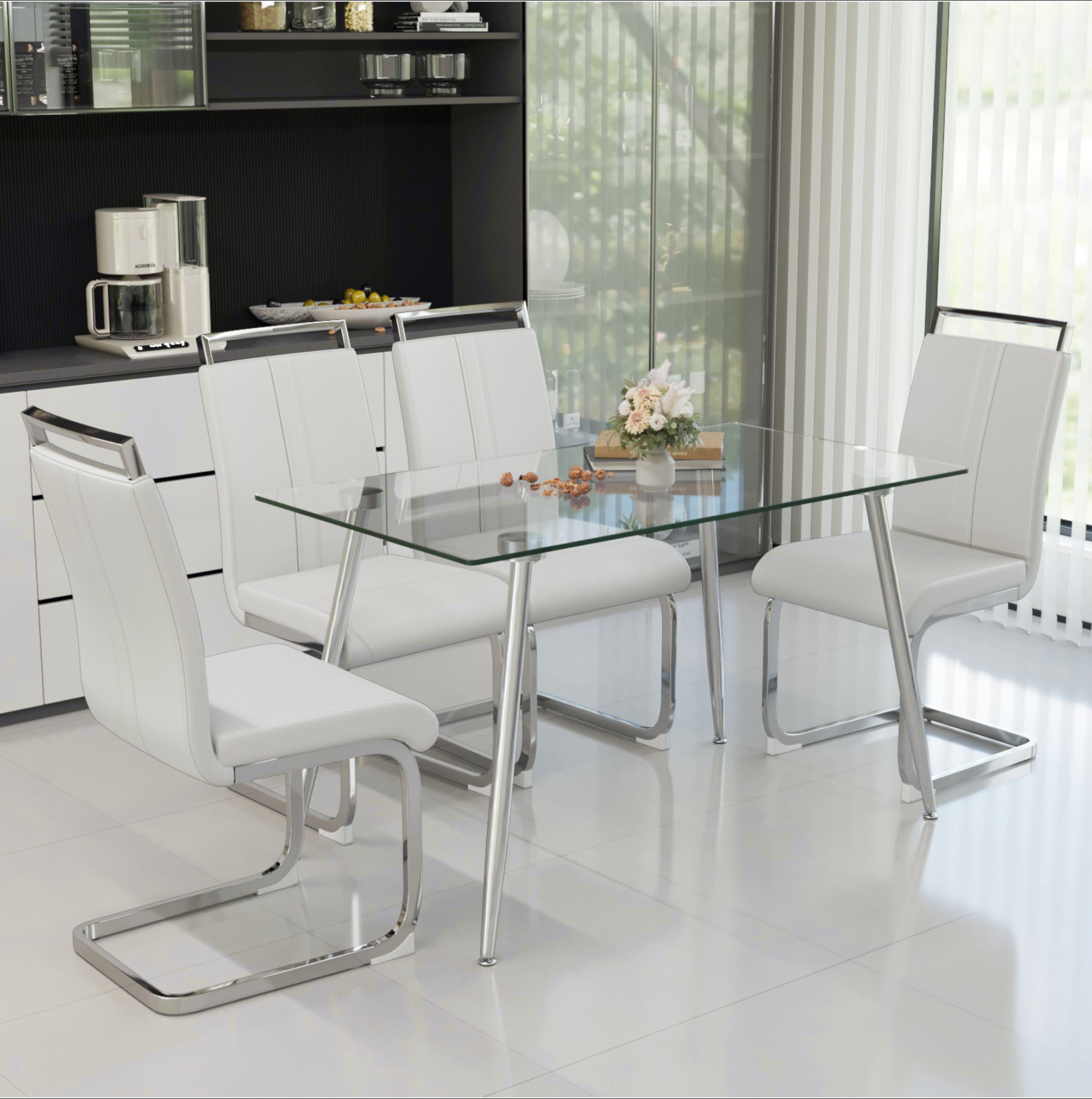 Ivy Bronx 51 inch Glass Dining Table Set for 4, Dining Table & Chair ...