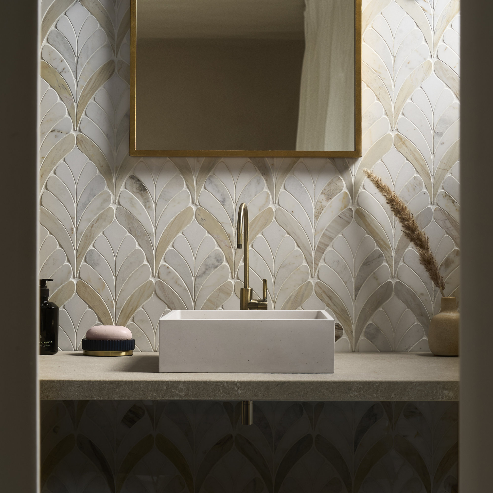 Rosea Floral 14.09 In. X 15.15 In. Polished Marble Mosaic Floor And Wall Tile (7.4 Sq. Ft. / Each), Bianco White