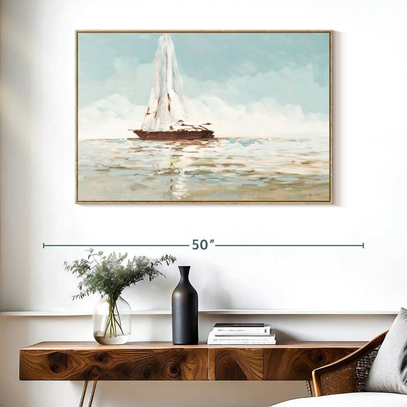 Voilier, Cadre flottant en bois naturel, 40 po x 27 po