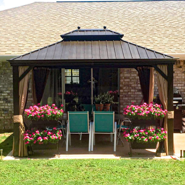 PURPLE LEAF 10' x 12'  Hardtop Gazebo Canopy for Patio Deck Backyard Heavy Duty Outside Sunshade with Netting and Curtains Outdoor Permanent Metal Pavilion