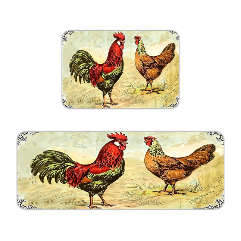 Tapis de cuisine rétro 2 pièces Coq Hen