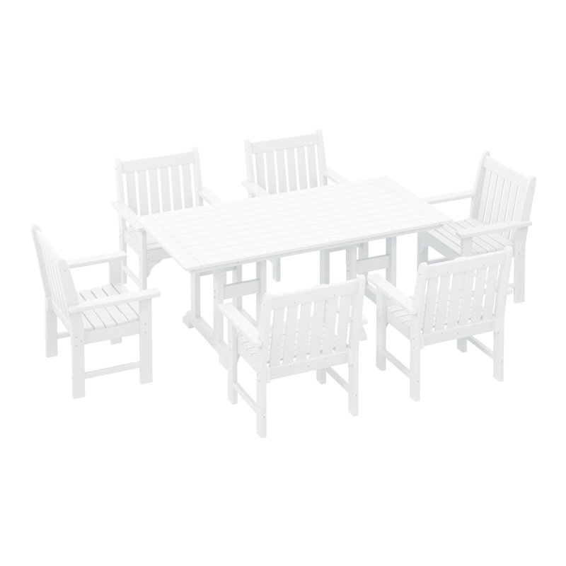 Laguna Poly 7-Piece Rectangular Table Garden Arm Chair Dining Set, White