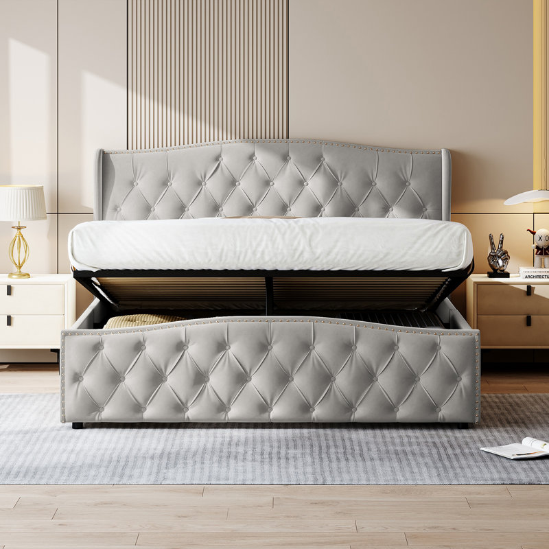 Metal Ottoman Storage Bed, Grey, European Kingsize (160 x 200 cm)