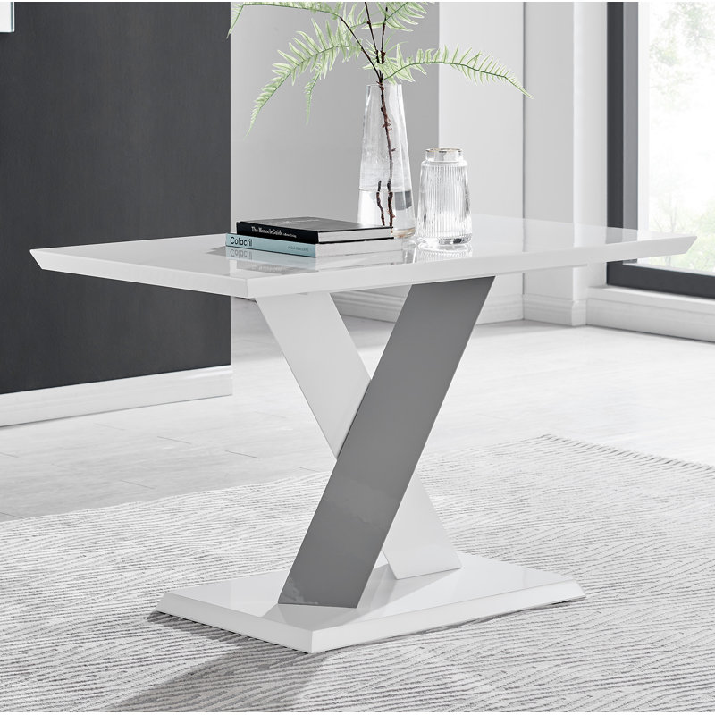 Eubanks 4 Seat White High Gloss Dining Table With Grey Accent