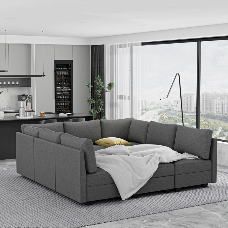 Canapé modulaire moderne en lin sans accoudoirs à 9 places, canapé convertible en forme de U avec rangement, canapé modulaire confortable pour chambre à coucher, salon, bureau