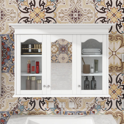 Armoire à pharmacie avec miroir, armoire de rangement murale de salle de bain de 40 po avec portes en verre et tablettes réglables, armoire de rangement au-dessus de la toilette