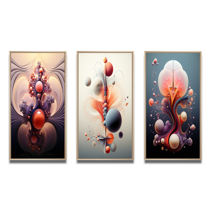 Metamorphosis Abstract Geometric Multiverse III - Abstract Shapes Art Set Of 3 Pieces, Encadré naturel, H 32 po x l 48 po