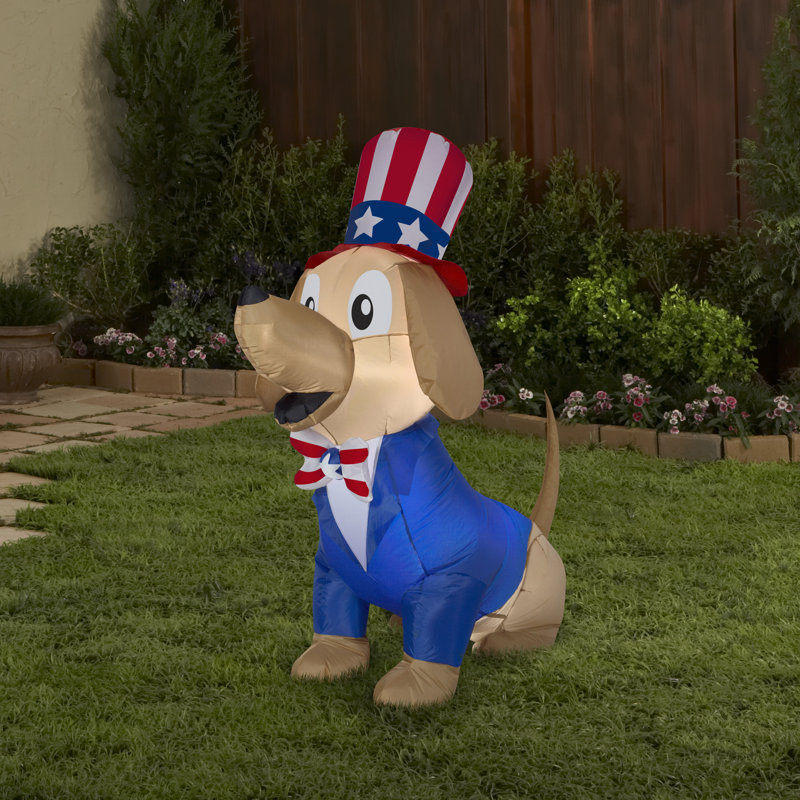 5' Patriotic Inflatable Dog with LED Lights