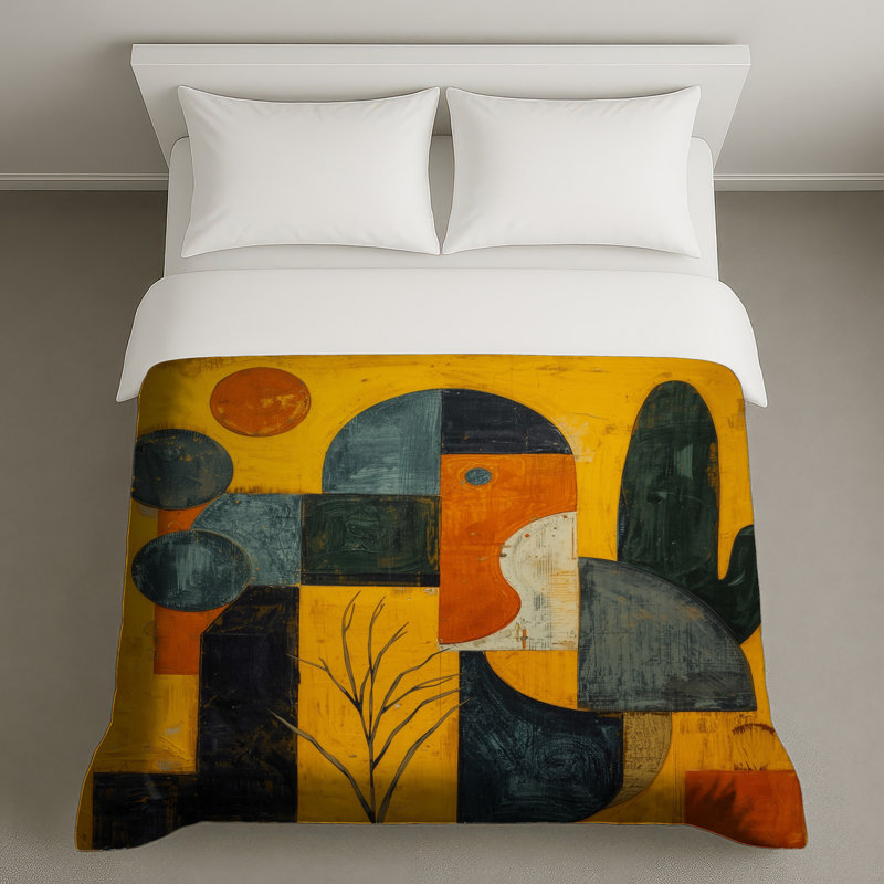 Yellow Geometric Abstract Composition Duvet Covers, Queen
