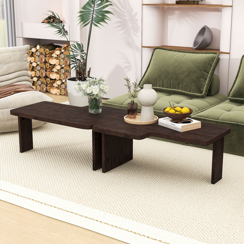 Table basse modulaire moderne avec un design convertible en forme de L pour l'espace de vie, Espresso
