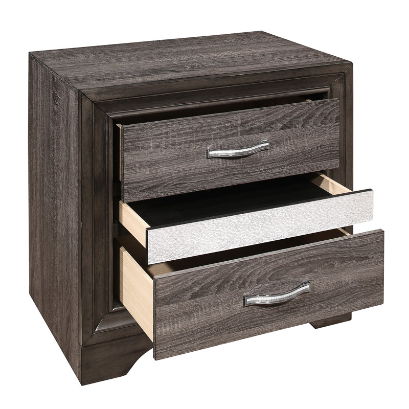 Table de chevet chic pour la chambre à coucher - Paillettes grises et argentées, compartiment caché, pas d'assemblage requis, glissières en métal à la mode, bijoux