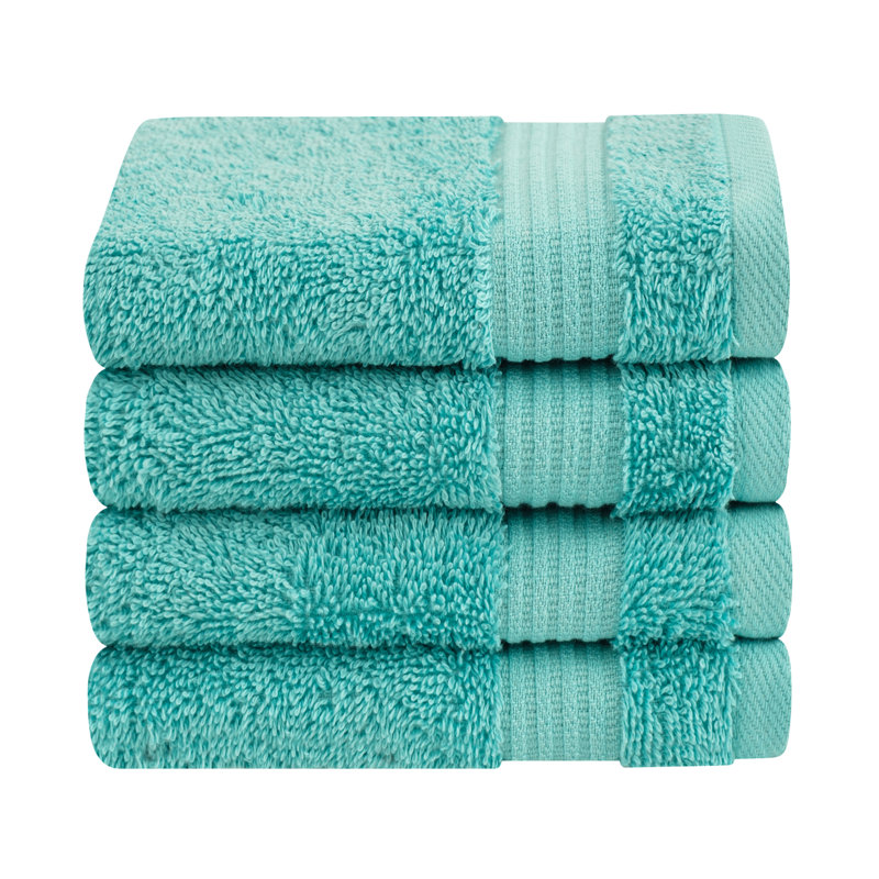 100% Cotton Turkish  Washcloth Set, 4 Piece Soft, Absorbent Wash Rag Small Towels, Turquoise Blue