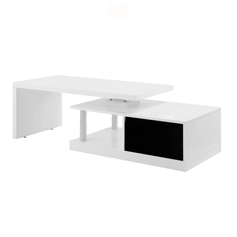 Table basse Flandria avec rangement en blanc et noir ultrabrillant