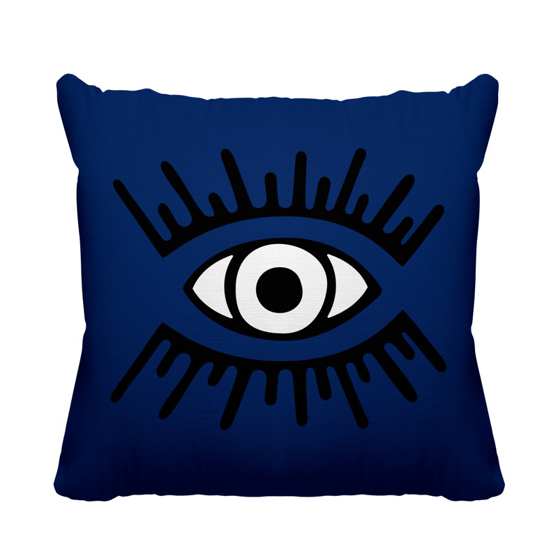 Coussin intérieur / extérieur Miranda Evil Eye, L 17 po x H 17 po, Bleu marine