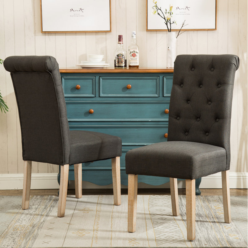 Habit Solid Wood Tufted Parsons Dining Chair, Elegant And Comfortable For Modern Kitchens And Dining Rooms, Set Of 2