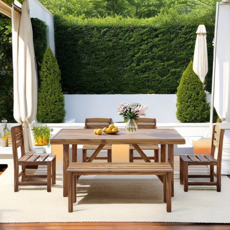 Nathenial With Single Chair And Bench, Natural