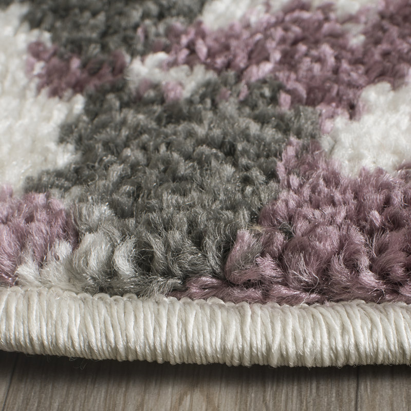 Tapis ivoire / gris / mauve à motif floral Makeba, Tapis de couloir 2 pi 6 po x 6 pi