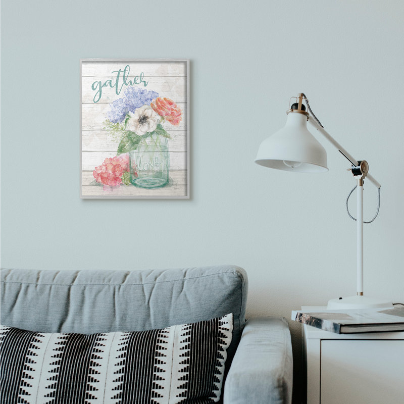 «Gather Love Flower Jar Rustic», impression, H 16 po x l 20 po x P 1,5 po, Estampe numérique Farmhouse