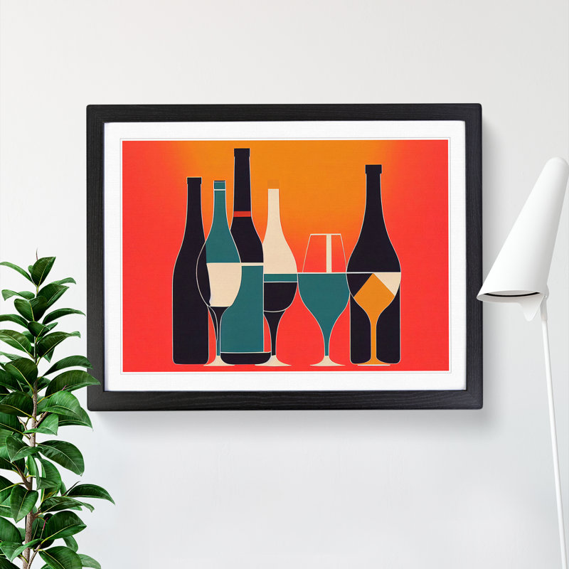 XH1022-10171X Wine Bottle Retro Art Vol.4 Abstract - Single Picture Frame Print, 25cm H x 34cm W x 2cm D, Black