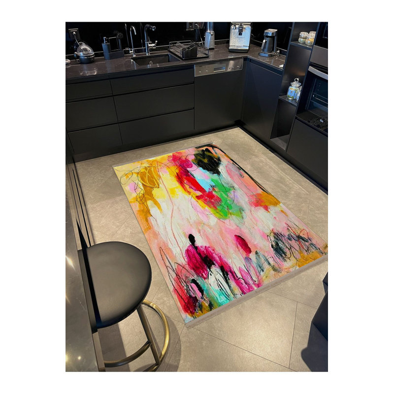Oil Paint Look Multicolor Abstract Pattern Woven Base Decorative Machine Washable Rug, Rectangle 4'7" x 6'7" Rug Pad Included