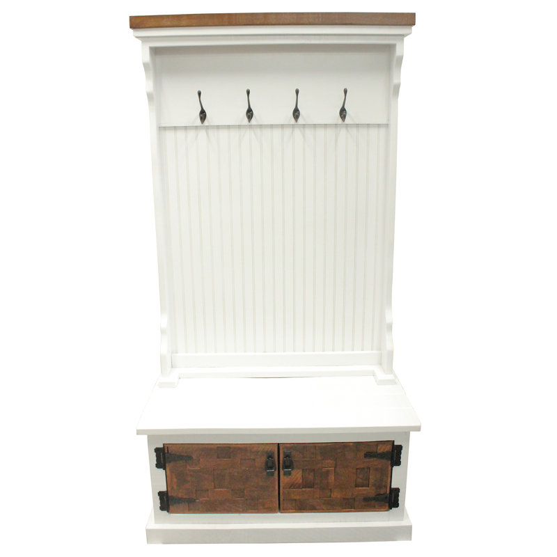 Hall Tree 37.5'' Wide with Bench and Shoe Storage, Havana Gold/Rustic Red