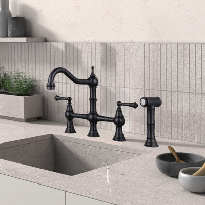 Side Spray Kitchen Faucet, 4-Hole Faucet, 2-Handle Faucet, Vintage Country Kitchen Sink Faucet