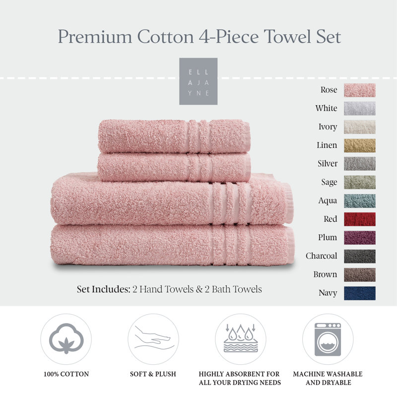 Cotton Hand-Body Towel Set (Set of 4), Rose