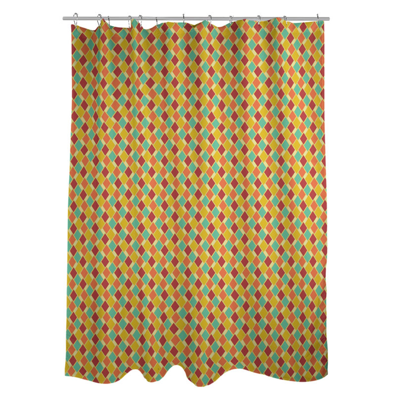 Rideau de douche simple à motif de losanges Retro, Jaune et orange