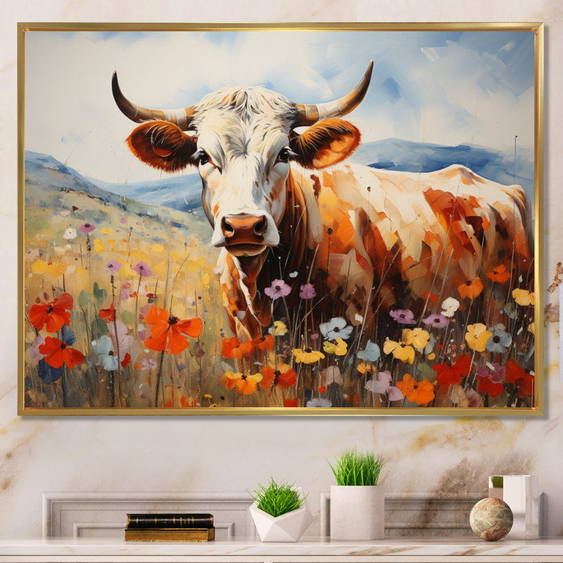 «Cow Natures Symphony II», reproduction sur toile, Cadre flottant doré, H 34 po x l 44 po x P 1,5 po