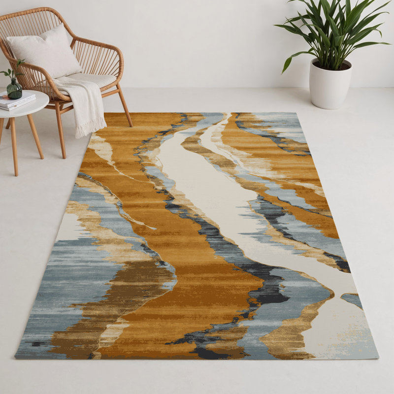 Tapis intérieur et extérieur beige Watercolor, Rectangulaire 3 pi x 5 pi
