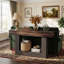 Console 63 po à 2 niveaux de style campagnard à 2 niveaux, tablette de rangement ouverte robuste et finition rétro résistante aux égratignures, conception anti-basculement convenant au vestibule