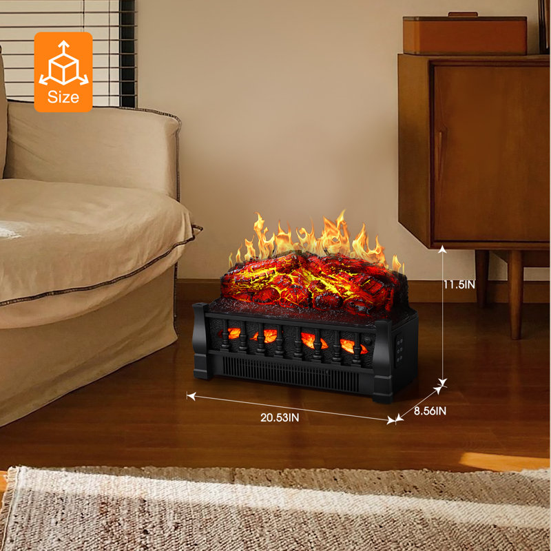 Abyaan  Electric Fireplace Log Set Heater 21in, Flame Brightness Adjustable, Realistic Ember Bed