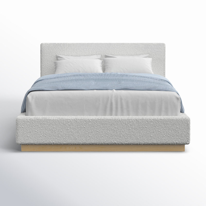 Lit plateforme tapissier Drago, Crème Boucle, Double