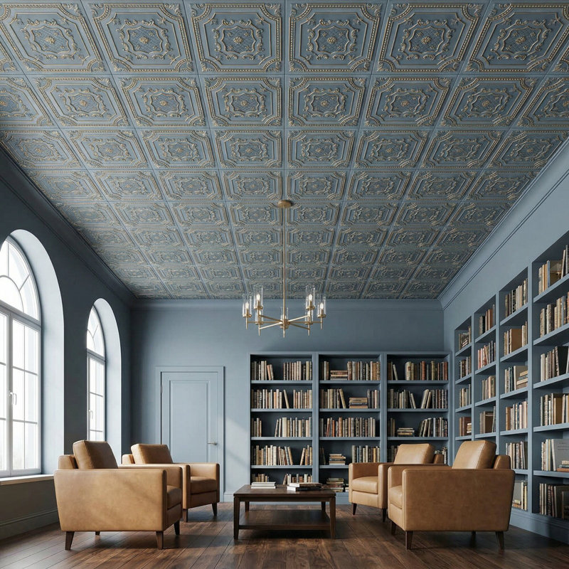 Pavillon élisabéthain de 2 pi x 2 pi Tuile de plafond à poser ou à coller, Or fumé