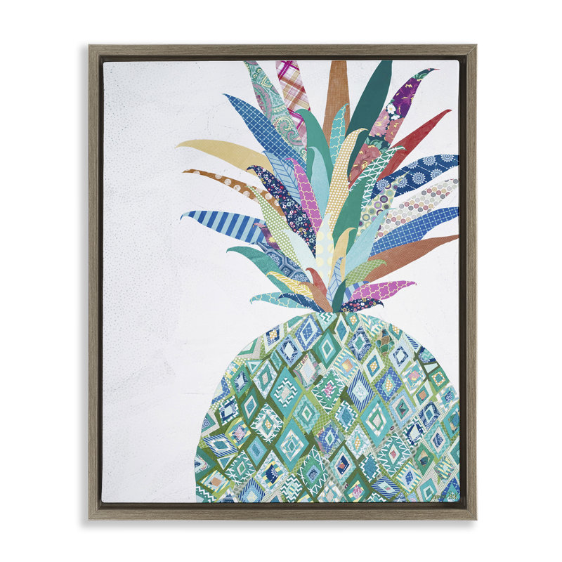 Toile flottante encadrée à motif géométrique ananas par Jennifer Peck, Cadre flottant orme Montalcino, H 21 po x l 17 po