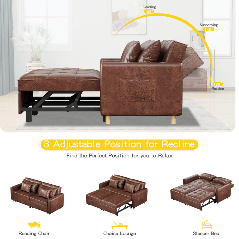 2 Seater Faux Leather Sofa Bed