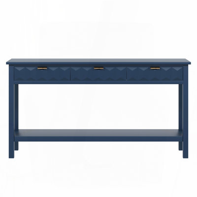 60'' Fir Veneer Entryway Table with Honeycomb-patterned Fronts,Modern Stylish Console Table