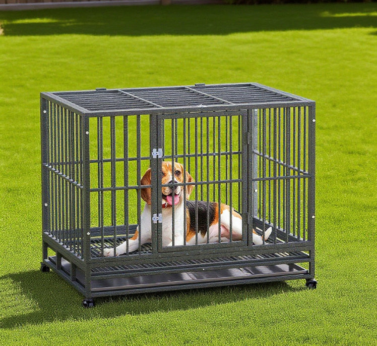 Cage en métal robuste pour chenil, Gris