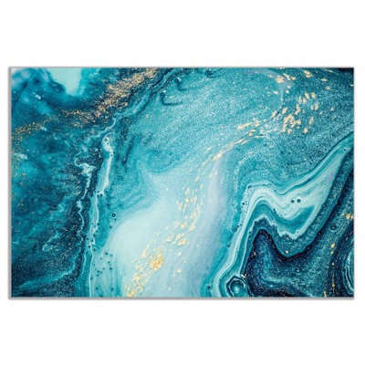 Blue Teal Gold Marble - Wrapped Canvas Painting