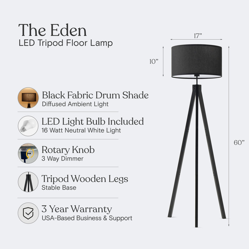 Black Tripod Floor Lamp with 3-Way Switch for Kids' Nursery