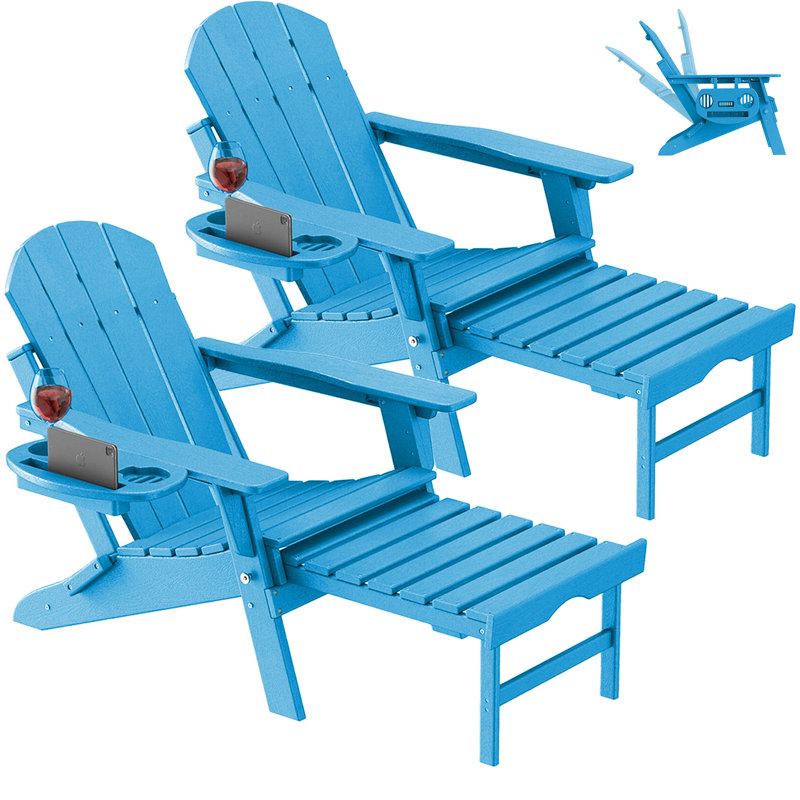 Chaise Adirondack pliante et réglable en PEHD Celese avec repose-pieds, Bleu ciel