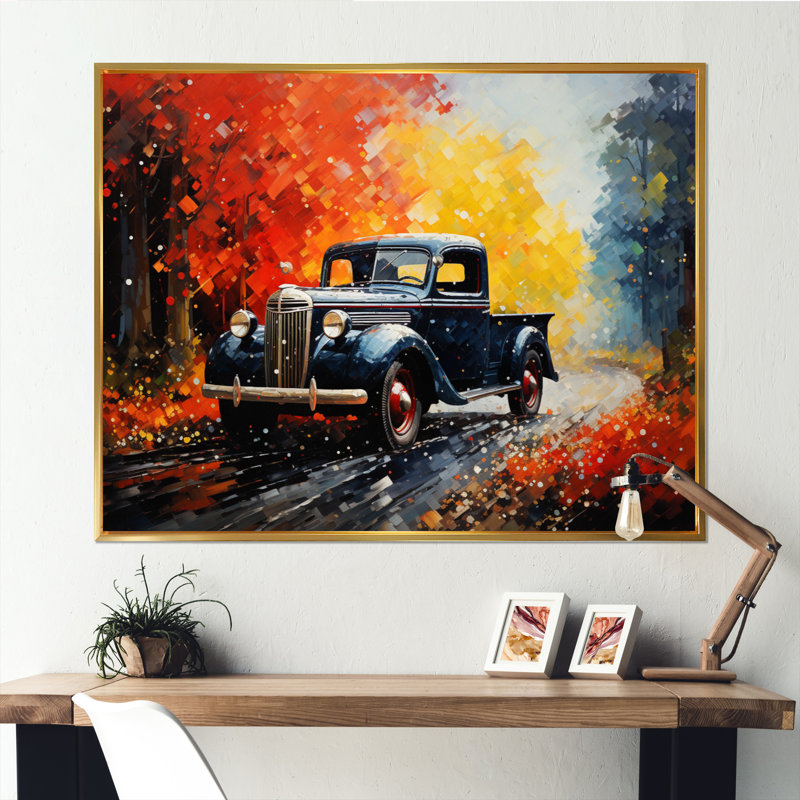 Camionnette colorée Road Legends II, H 16 po x l 32 po, Cadre flottant doré