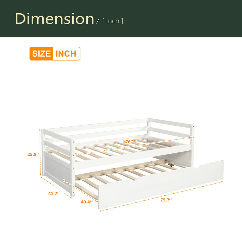 Lit de jour avec base de lit gigogne, taille simple, Blanc
