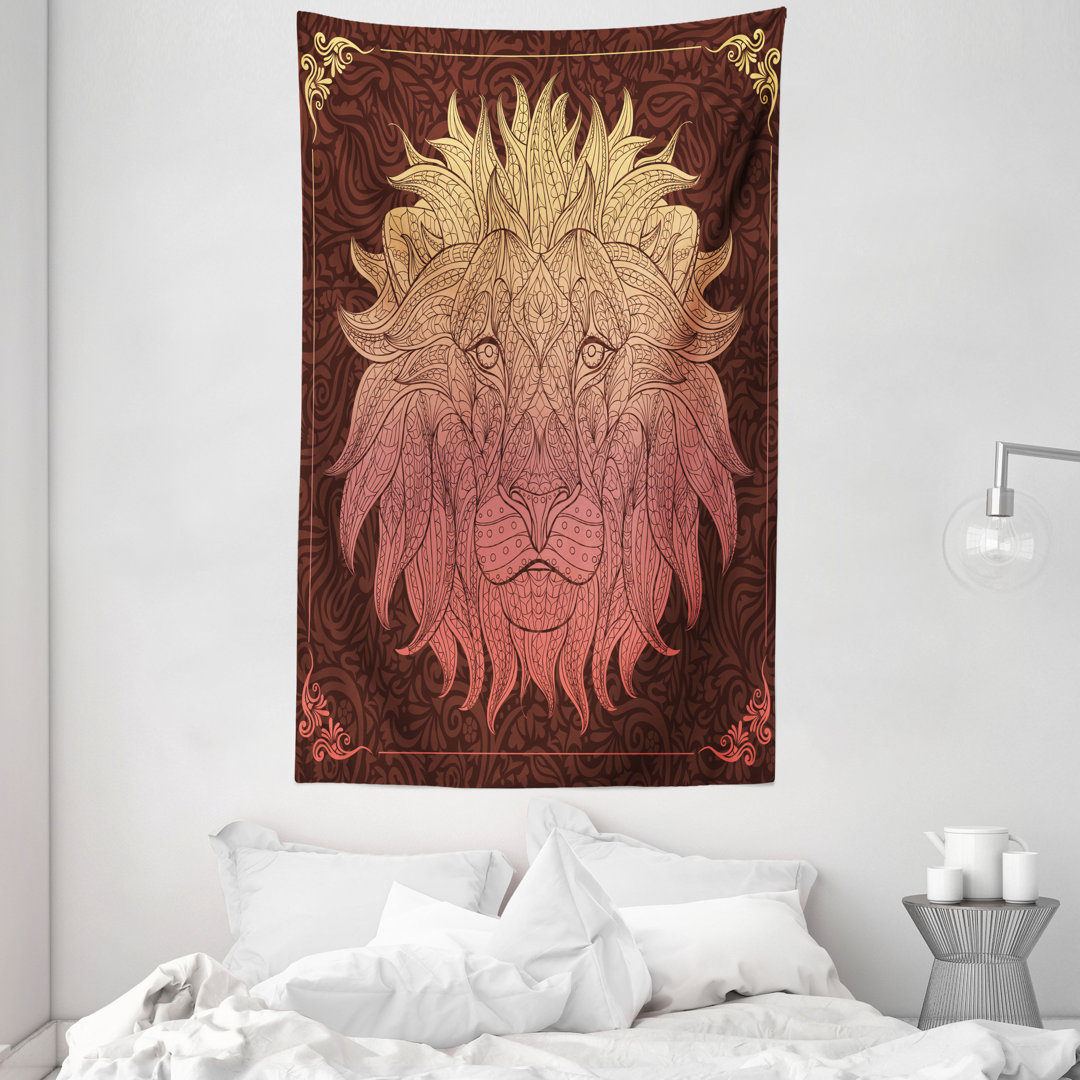 Wandteppich, Lion Floral Aufwändige Kunst, Safari, Gelb