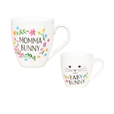 Mommy and Me Bunny Love Ceramic Cup Giftset, 17oz and 7oz, Gift Box, Set of 2